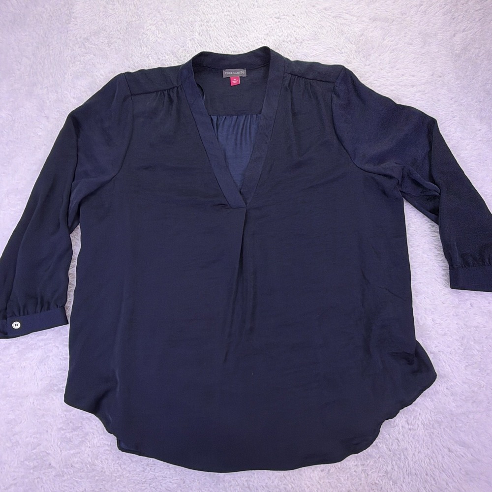 Vince Camuto 3/4-Sleeve V-Neck Blouse Womens XL Navy Blue